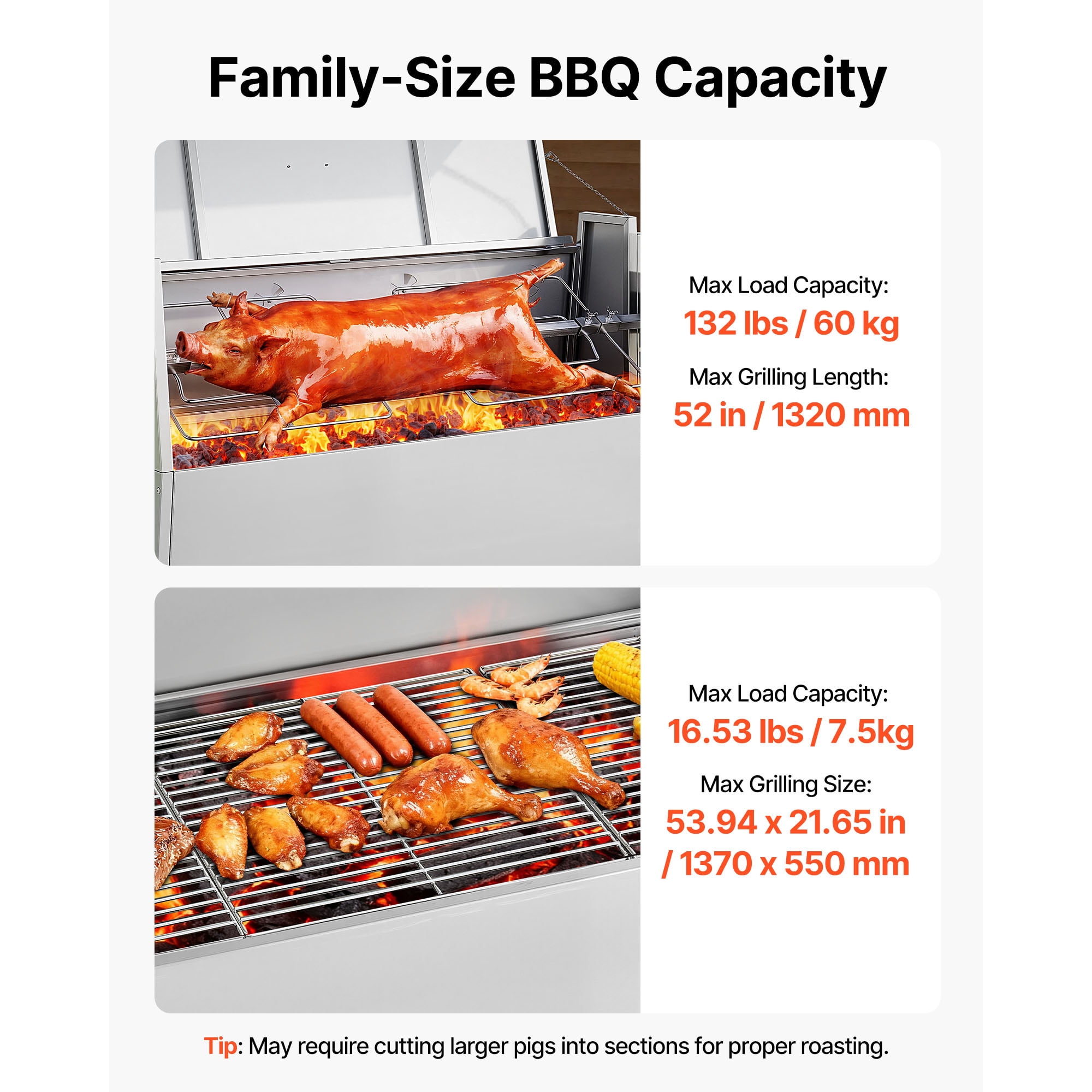 KFFKFF Rotisserie Grill 38W BBQ Outdoor Spit Roaster for Pig & Lamb, Charcoal Roaster with 132 lbs Capacity, Adjustable Height Levels, Wheels, and Stainless Steel Electric Grill Kit for Camping