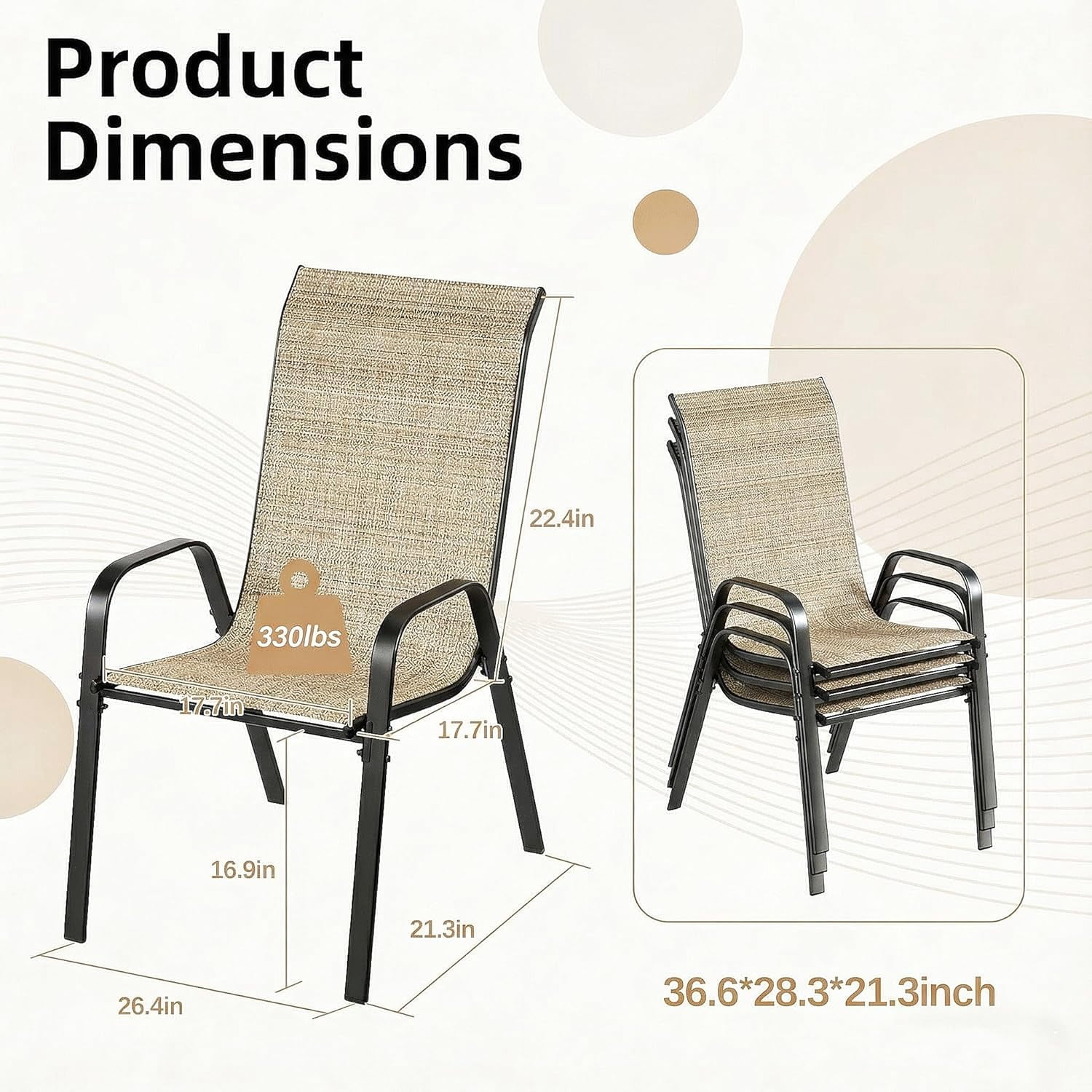 LAZY BUDDY Patio Chairs Set of 6, Stackable Outdoor Dining Chairs with Armrests, for Garden/Backyard/Deck, 330 lbs