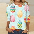 thumbnail image 2 of Savings Easter 3/4 Sleeve Round Neck Shirts Women Casual Cute Print Tee Summer Lightweight Pullover Tops (XL, Light Blue), 2 of 5