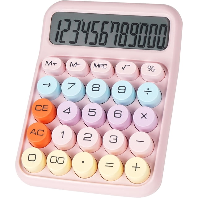 Mechanical Switch Calculator with Big Buttons, Calculators Desktop, 12 Digits, Large LCD Display, Desk Calculator, Cute Pink Calculator for Teachers Students Basic Office (Pink)