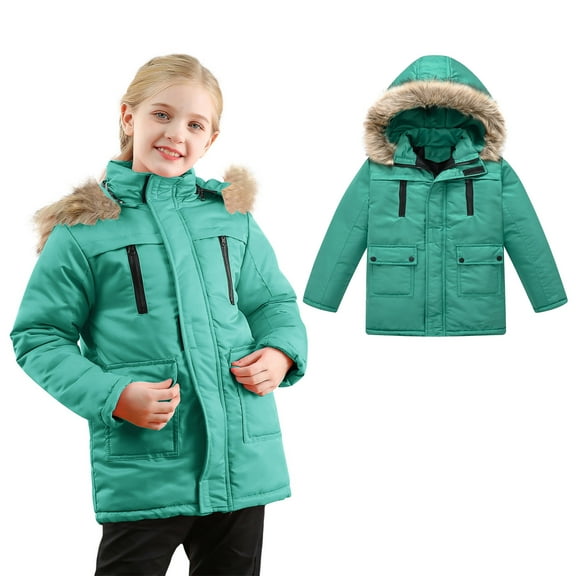 Toddler Girl Winter Coat with Hooded Puffer Jacket Kids Boys Green Jacket Zip up Long Sleeve Waterproof Boys Thicken Jacket Girls' Outerwear Jackets & Coats 3-4 Years