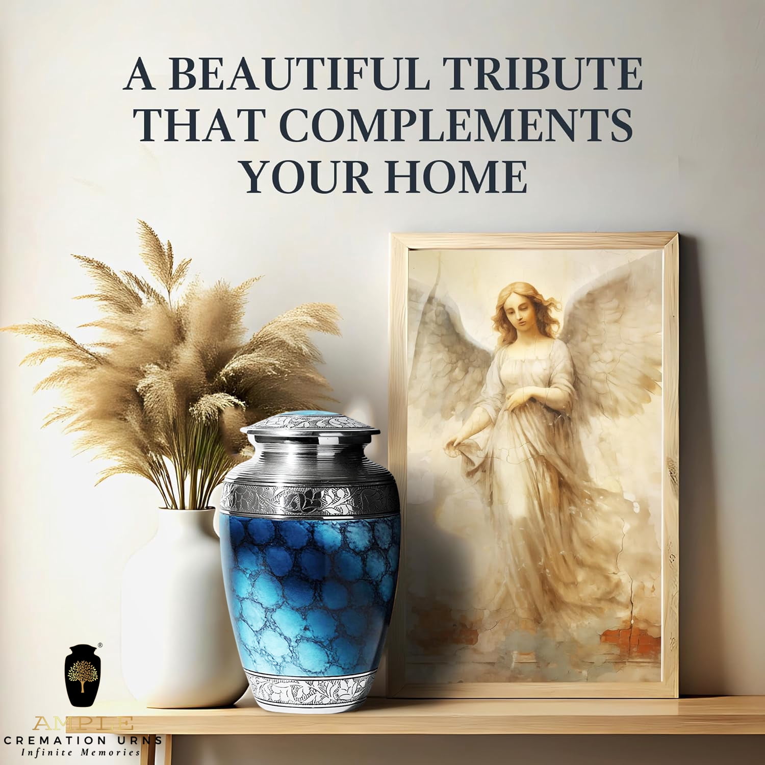 Blue Urn Handmade Aluminium Cremation Urn 10 Inch Memorial Urn for Human Ashes, Decorative urn Delivery in 2 days