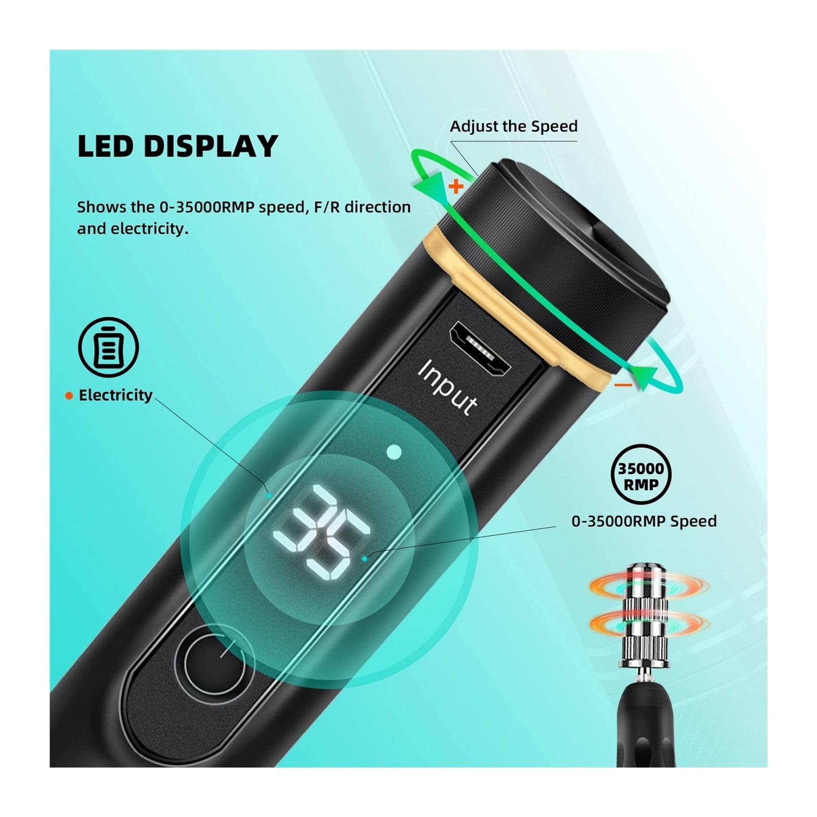 Cordless Nail Drill Electric File, Professional For Acrylic Gel Dip Powder Nails Portable Nail Drill Machine Kit For Manicure Pedicure Nail ,Low Noise