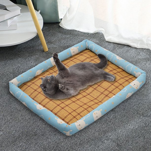 Cama de verano para mascotas, tapete de mimbre tejido, nidos de verano resistentes a las mordeduras, cama para perros y gatos, almohadilla de hielo, antideslizante y a prueba de humedad, tela para mas