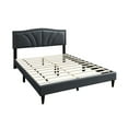 thumbnail image 4 of Queen Bed With Charcoal Burlap Upholstery, Headboard Elegant Nailhead Trim, No Box Spring For Bedroom Use Modern Size Bed, Sloped Headboard, Wooden Slats,, 4 of 6