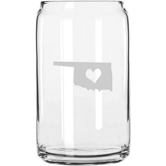 Oklahoma Heart States Etched 16oz Libbey Can Glass