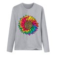 thumbnail image 4 of Floleo Clearance Fall Clothes For Women Women's Casual Loose Round Neck Long Sleeve Sunflower Print Top Blouse T-shirt Gray, 4 of 5