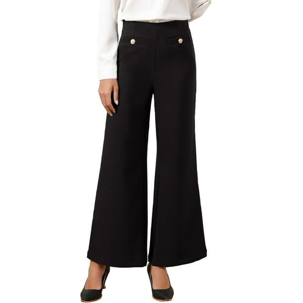 Pantalones de vestir de pierna ancha para mujeres, de cintura alta, pantalones de trabajo casuales, L negro