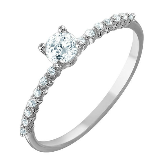 Round Cubic Zirconia Thin Band Ring Rhodium Plated Sterling Silver Size 8