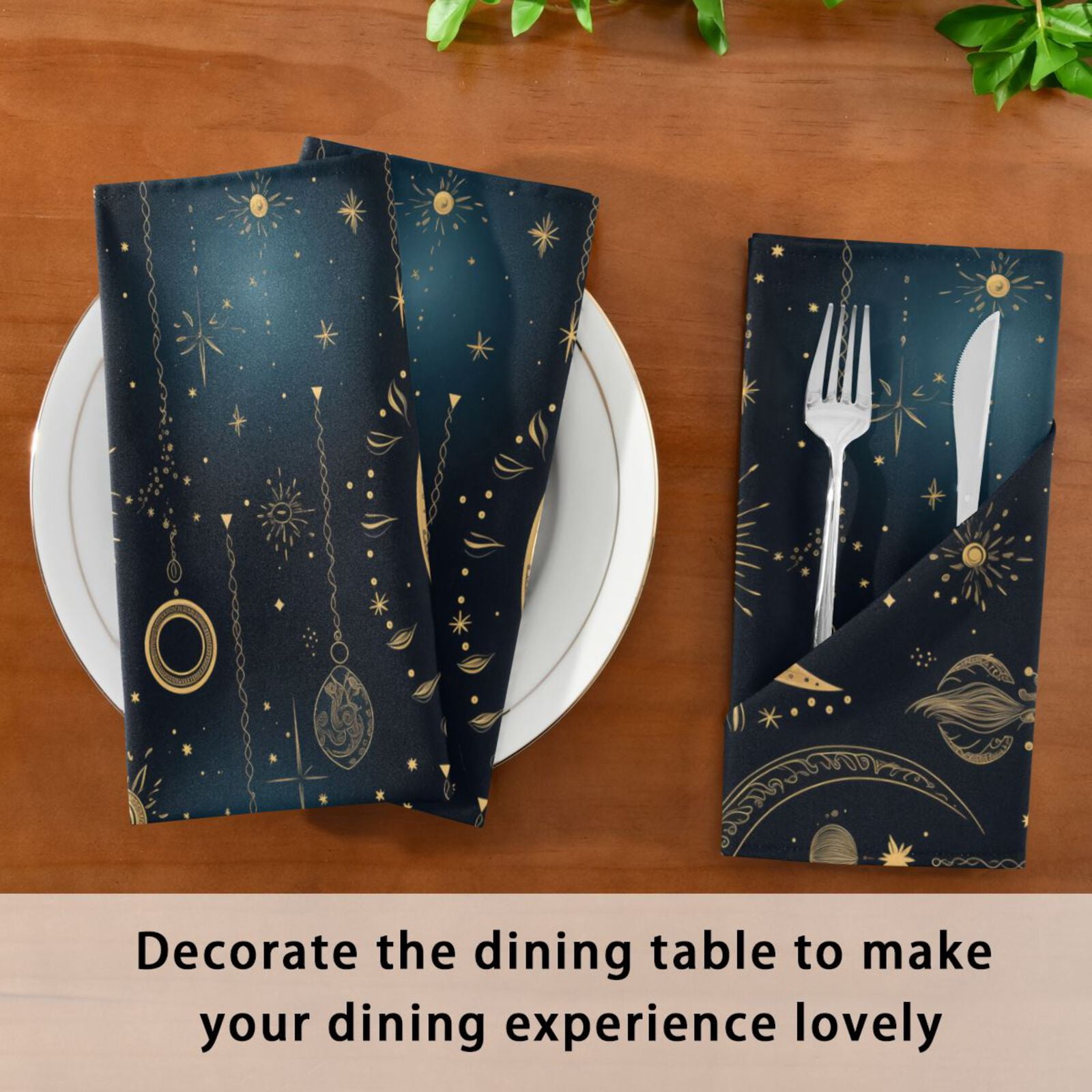 JSTEL Boho Moons and Stars Cloth Napkins Set of 6, 20x20 Inch Washable and Reusable Napkin for Decoupage Dinner Party Everyday Use