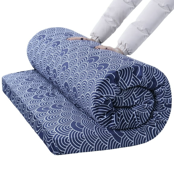 LILYPELLE 4" Thick Japanese Floor Mattress, Futon Mattress with Removable Cover , Foldable Mattress, Roll Up Mattress Sleeping Tatami Mat Floor Lounger Guest Bed, Queen