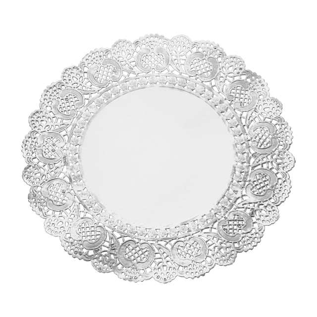 Uxcell 50 Pcs Servilletas de Papel de 12 Pulgadas Redondas de Encaje Decorativas, Papeles Desechables para Comidas y Fiestas, Plateado