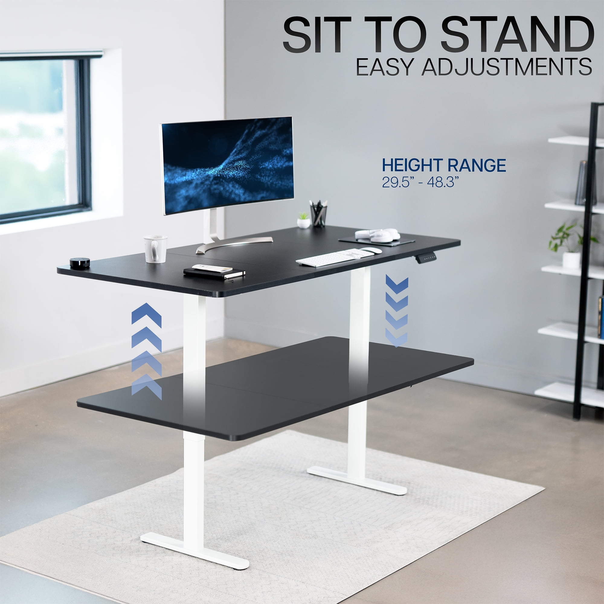 VIVO Electric Dual Motor 71” x 36” Standing Desk, Black Top, White Frame