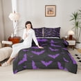 thumbnail image 3 of Homewish Gothic Halloween Bat Full Size Comforter Sets,Purple Silhouette Print Bedding Comforter Set,Black Violet,Black Reversible,3-Piece,1 Comforter and 2 Pillowcases, 3 of 7