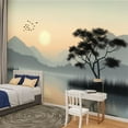 thumbnail image 2 of Peel and Stick Wallpaper Canvas Intricate Landscape Mechanical Birds Mountains Lake Birds Sunset Sky Modern Art Wall Mural Decor Self Adhesive and Removable 100in x 144in, 2 of 7