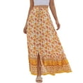 thumbnail image 1 of Womens High Waist Floral Pleated Skirt,Stylish Bohemian Comfy Midi Swing Skirt A Line Long Maxi Skirt Half Dress,Cute Front Split Ankle Length Summer Beach Soft Skirt,Yellow XXS-L, 1 of 7