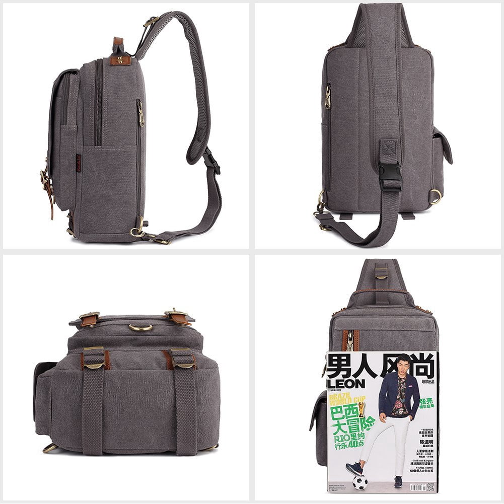 KAUKKO Canvas Messenger Bag Cross Body Shoulder Sling Backpack Travel Hiking Chest Bag