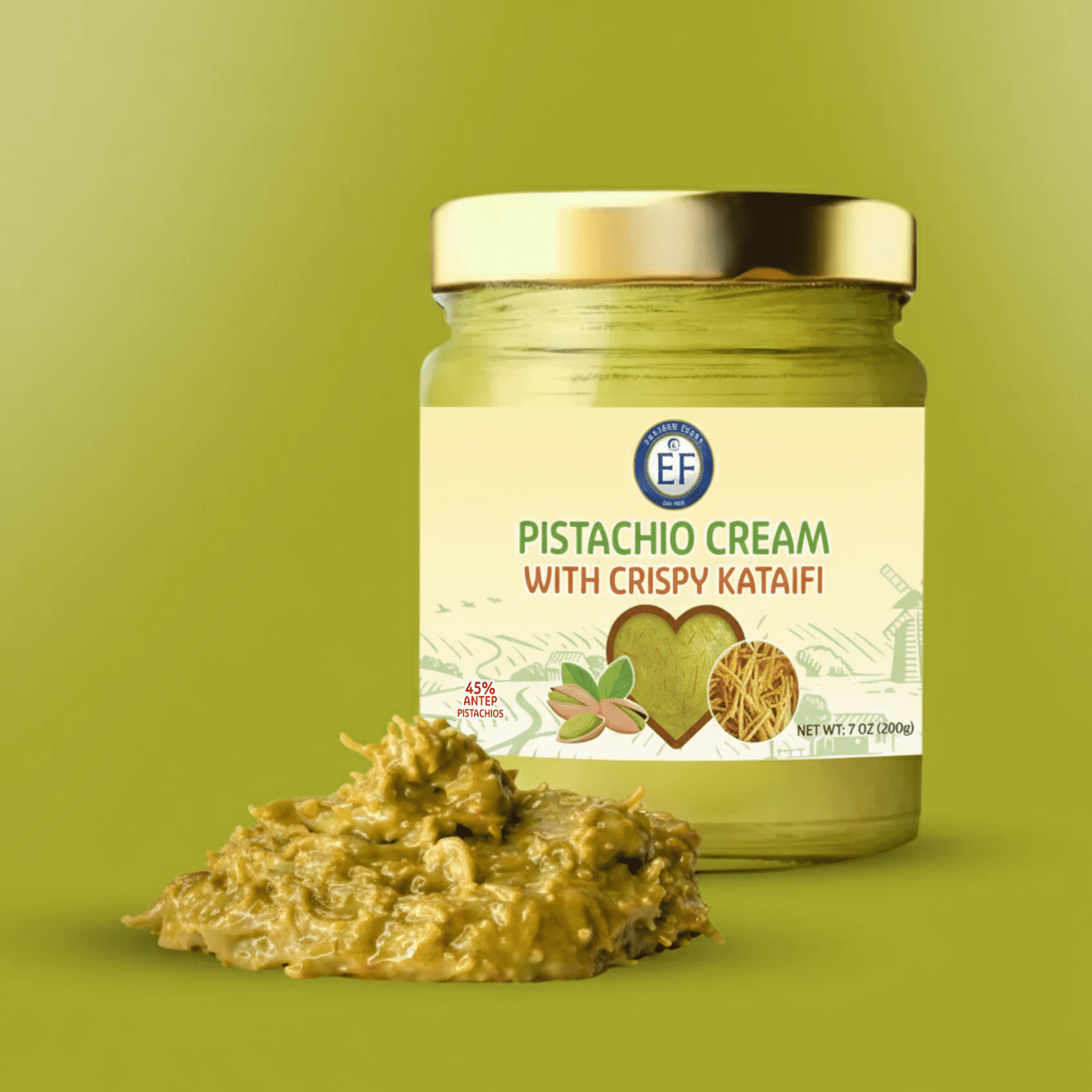 Eastern Feast - Pistachio Cream with Crispy Kataifi, Premium Middle Eastern Dessert Spread, Rich Pistachio Filling, 200g Jar