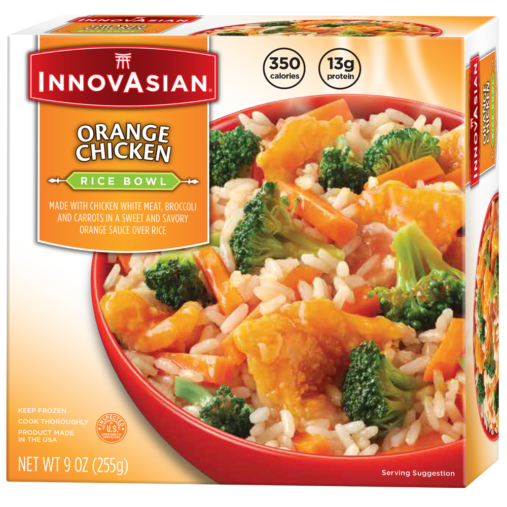 InnovAsian Orange Chicken Rice Bowl, Frozen Meal 9 oz
