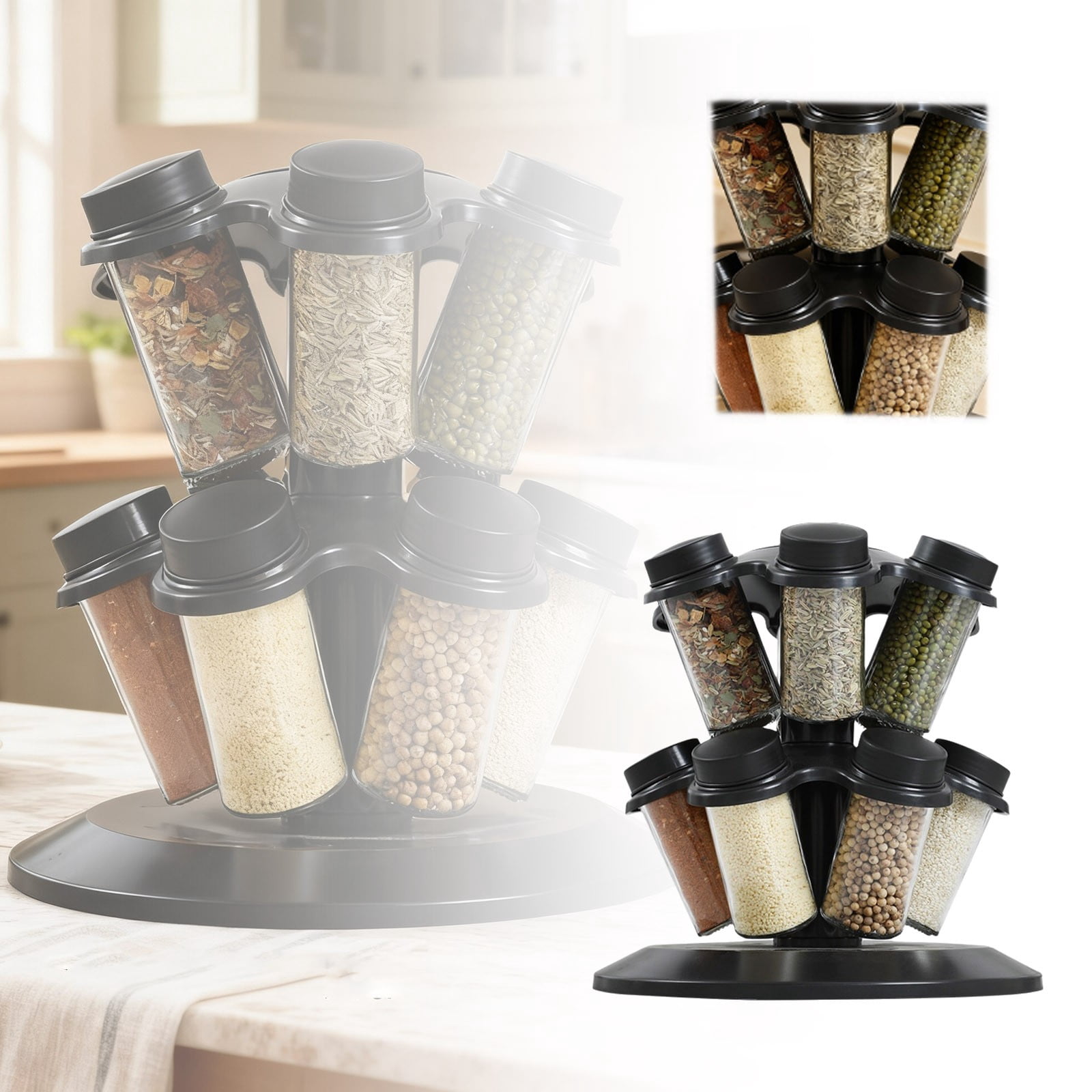 Seasoning 2 Revolving Jar Rack Turntable Organizer for Kitchen ...