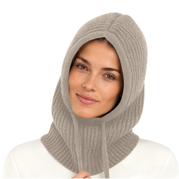 Jamicy Hooded Scarf Hat Pullover Beanie Skull Cap with Drawstring Neck Gaiter Outdoor Hood Winter Hats for Women