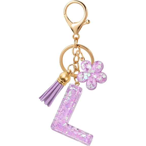 Flower Resin Initial Keychain – Personalized Alphabet Keyring for Women, Girls – Cute Letter Key chain for Bag Charms