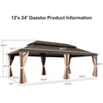 thumbnail image 2 of PURPLE LEAF 12 X 24 Outdoor Hardtop Gazebo Wide Aluminum Frame Metal Double Roof Heavy Duty Netting and Curtains Permanent Hard Top Pavilion Patio Khaki, 2 of 9