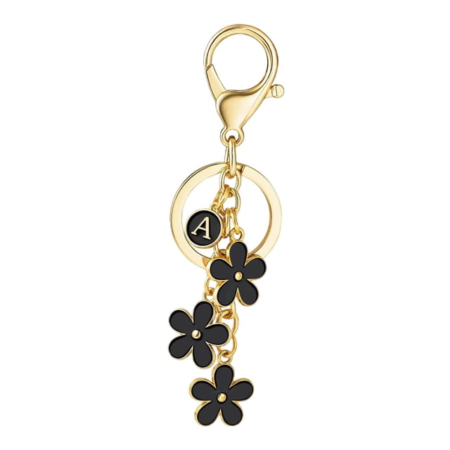 Carta Charmas de flores de llavero para regalo colgante de llave, aleación, lindas llaves de llave llavero para bolsos mochilas de bolsas Negro