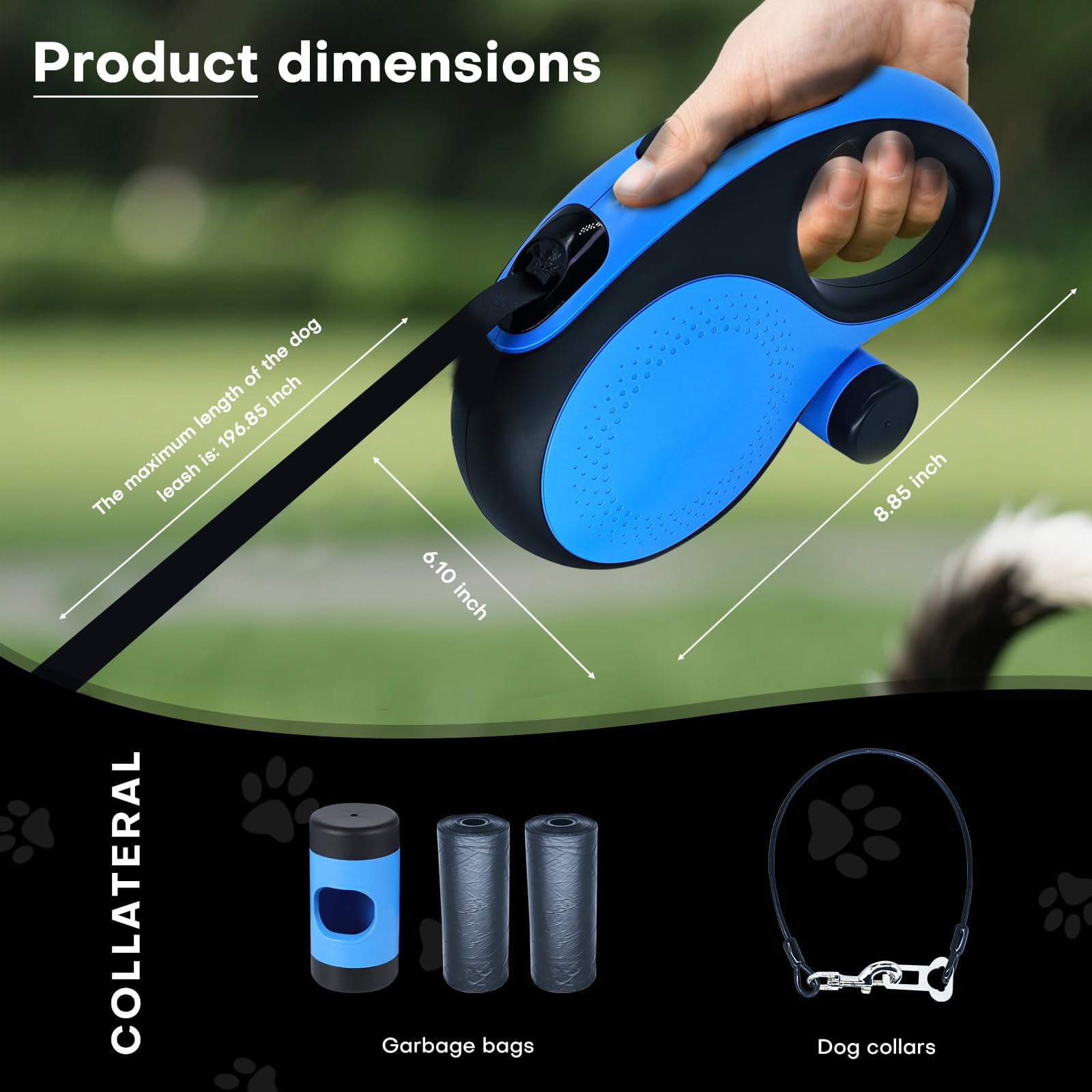 Retractable Dog Leash with Chew Proof Cable,26Ft Heavy Duty Dog Leash for Small Medium Large Dogs up to 110lbs(26Ft+Blue)