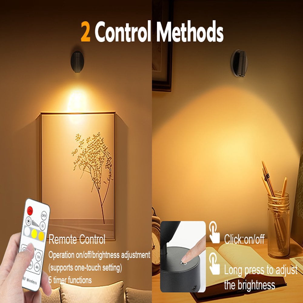 SEFONE Wireless LED Spotlight Indoor – Rechargeable Battery Operated With Remote Timer & Dimmable, Stick-On Wall Light For Art, Plants, Pictures