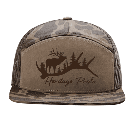 Heritage Pride Men's Camo Trucker Hat - Elk Antler Hunting Camouflage Snapback Cap, Bark Duck Camo/Brown