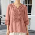 thumbnail image 2 of Cotton Linen Shirts for Women Summer Crew Neck Boho Retro Embroidered Tops 3/4 Sleeve Dressy Casual Blouses Loose Tunics Cute Going Out Beach Vacation Outfits, 2 of 4
