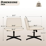 CL.HPAHKL Criss Cross Chair, Modern Height Adjustable Cross Legged Office Chair Armless Fabric Wide Desk Chair No Wheels Swivel Vanity Chairs with Backs for Home Office, Small Space (1, Beige)