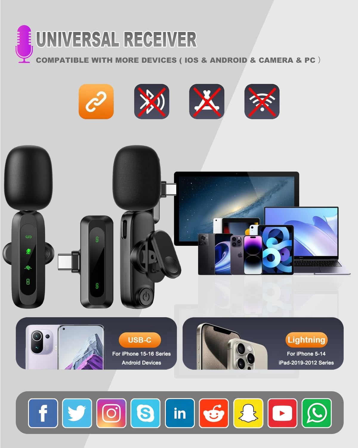 NEOYFC for Lavalier Microphone for iPhone/Android Phone - Professional Noise Reduction Wireless Microphones, USB Type-C Lapel Mini Mic for Tiktok YouTube Video Recording Vlog Live Streaming