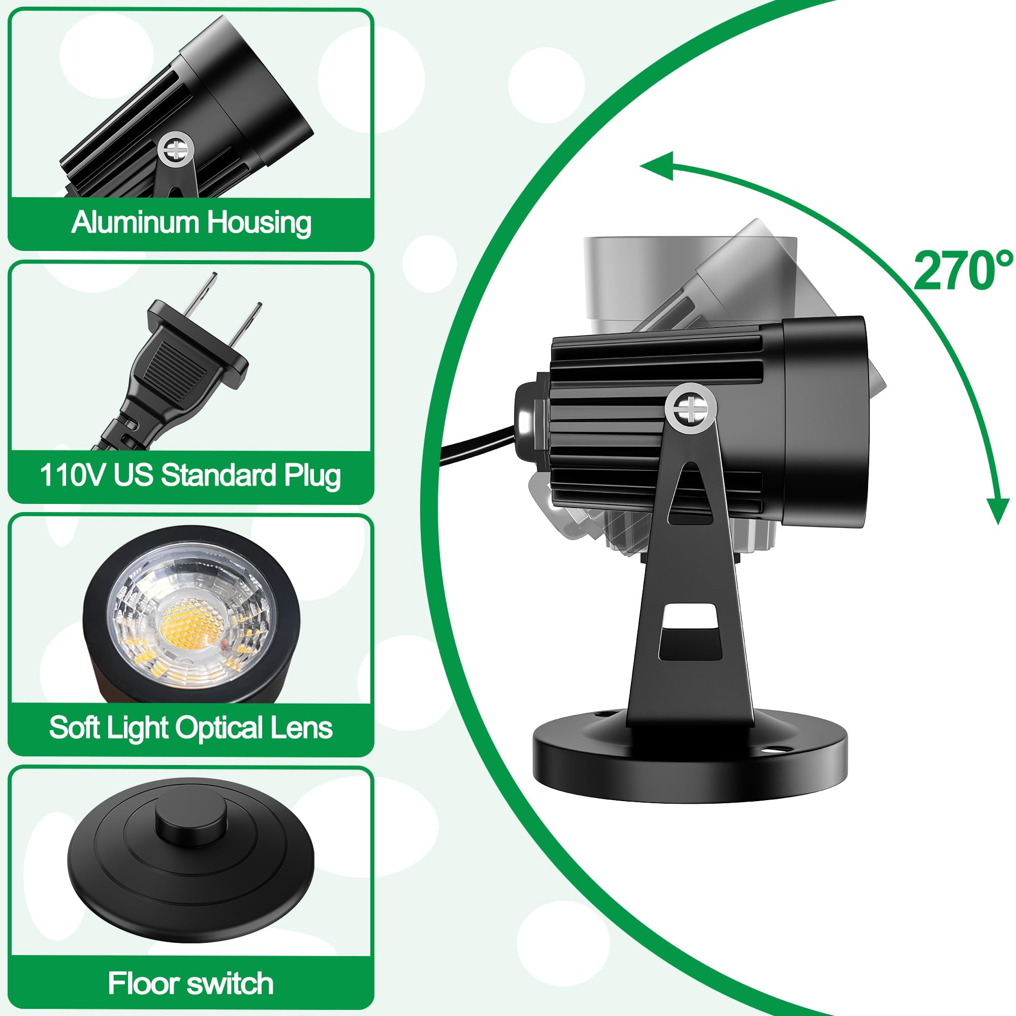 Indoor LED Uplighting Indoor 3W Up Lights Floor Spotlight 3000k Warm White Plant Spotlight Indoor 5.9 FT Cord with Foot Switch