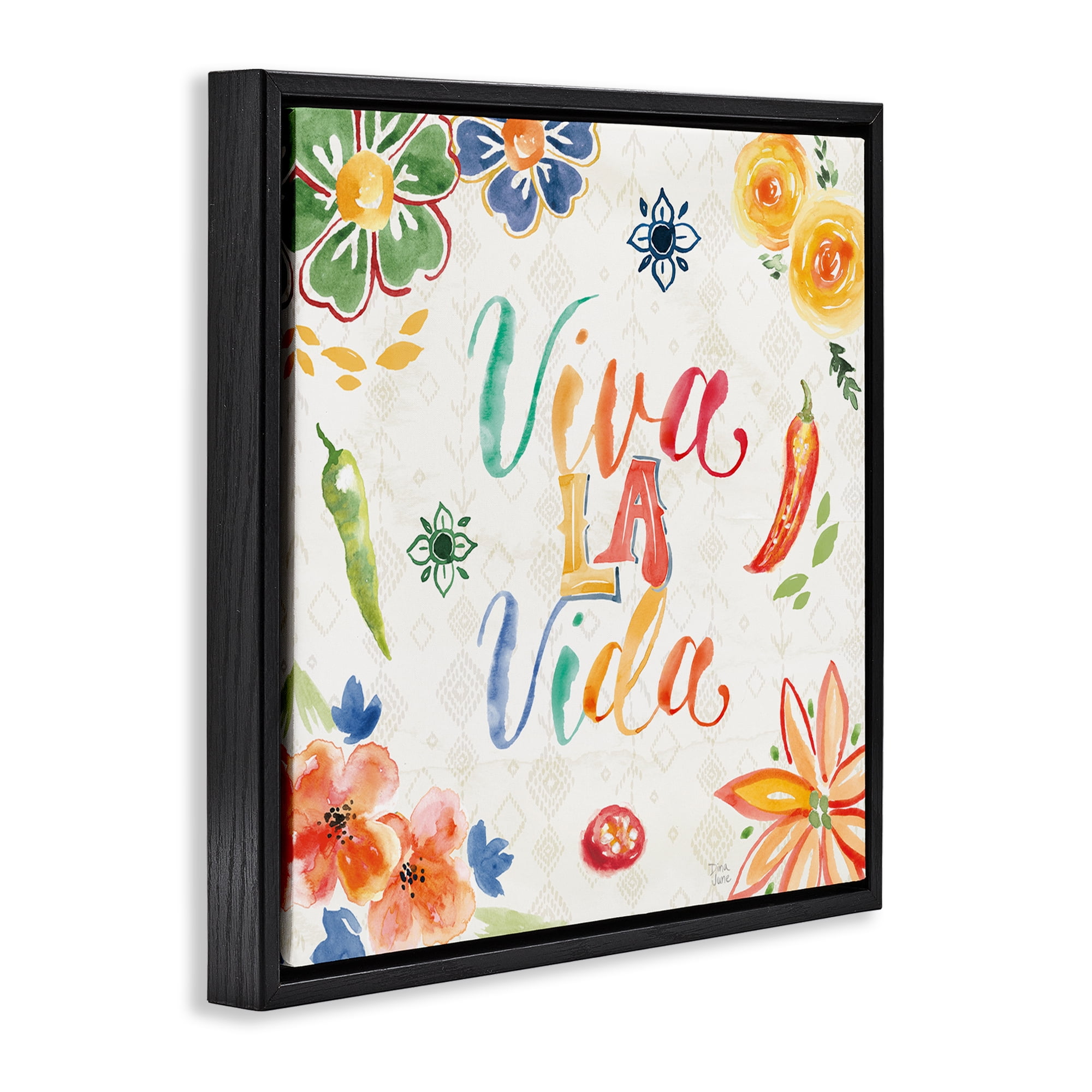 Stupell Industries Viva La Vida Celebración Inspirational Quotes & Sayings Painting Black Floater Framed Art Print Wall Art, 25 x 25