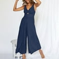 thumbnail image 4 of Wozhidaoke Jumpsuits for Women Ladies Casual Jumpsuit Onesie Spaghetti Strap Loose Rompers for Women Wide Leg Pants for Women Blue1 S, 4 of 7