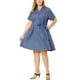 thumbnail image 1 of Women's Plus Size Dress Wrap Belted Turndown Collar Chambray Dress Blue 4X, 1 of 7