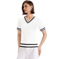 thumbnail image 4 of Jersey Kistore de verano, manga corta, cuello en V, tejido trenzado para mujer, 4 of 5