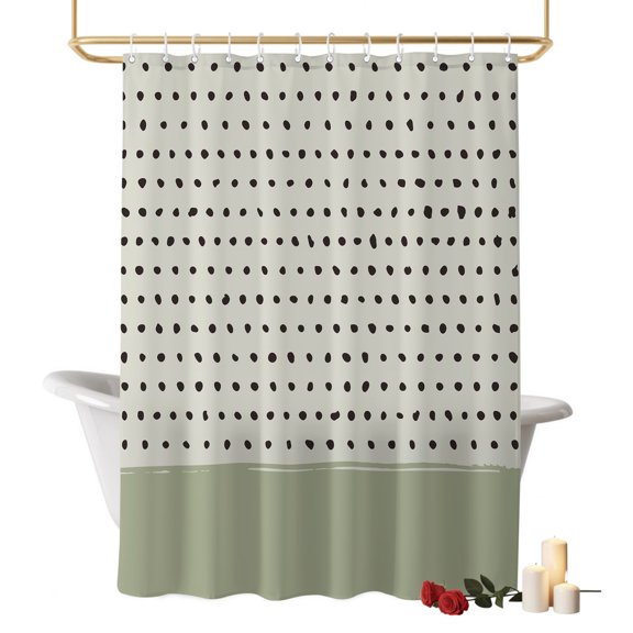 Black Dotted Texture Bathroom Shower Curtains with Hooks, Small Speckles Sage Green Background Farm Waterproof Fabric Washable Shower Curtain for Home Hotel Bathtub Decor 60x72 Inch