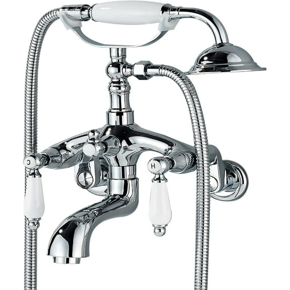 Chrome Clawfoot Tub Faucet Wall Mount Bathtub Faucet Set with Handheld Shower