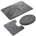 thumbnail image 2 of Bathroom Rug Set, 3 Pieces Shaggy Soft Non-Slip Mats Absorbent Toilet Mat,Rectangular Area Rug, U-Shaped Bath Mat, Elongated Toilet Lid Cover (Grey), 2 of 6