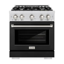 ZLINE 30 in. 4.2 cu. ft. Dual Fuel Range with 4 Burner Gas Cooktop and Electric Convection Oven in DuraSnow Stainless Steel with Black Matte Door (HDRS-BLM-30)