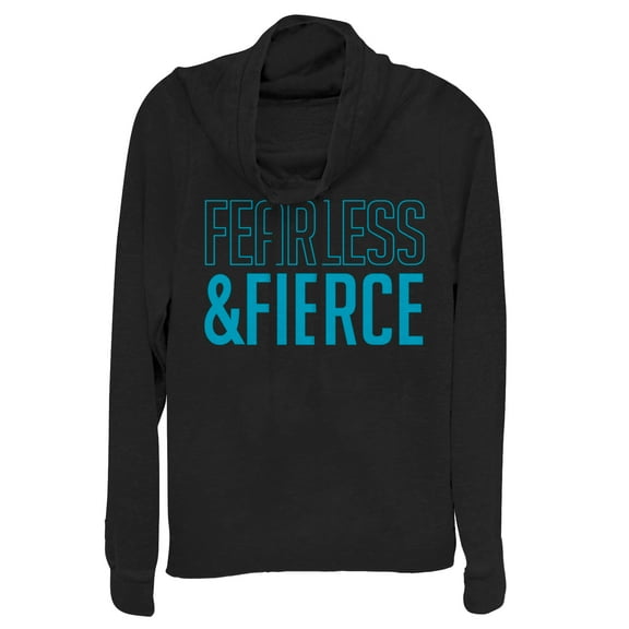 Junior's CHIN UP Fearless and Fierce  Cowl Neck Sweatshirt Black X Large