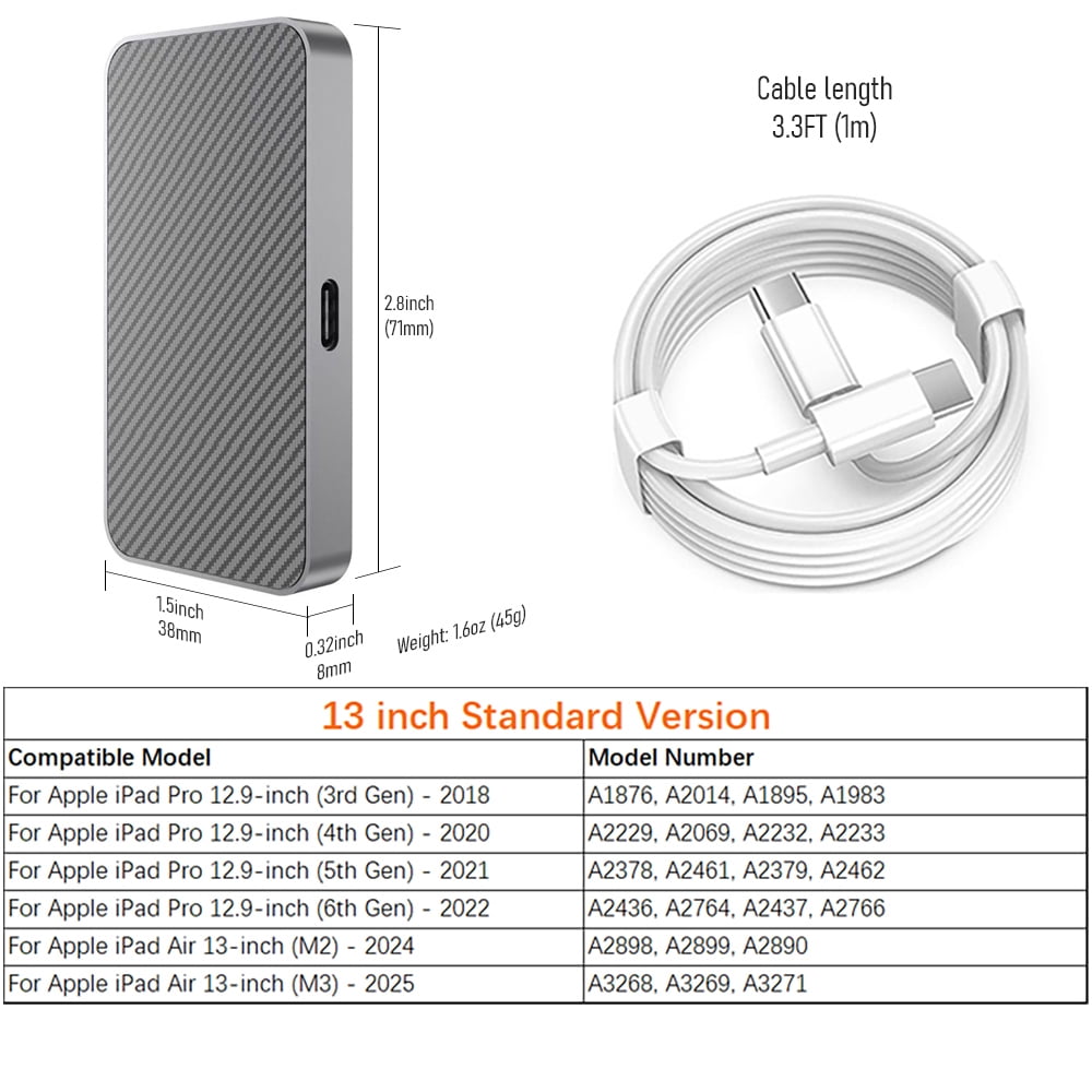 Magnetic Wireless Charger for iPad Pro 12.9-inch 3rd/4th/5th/6th Gen, iPad Air 13-inch M2/M3 Smart Connector Charging