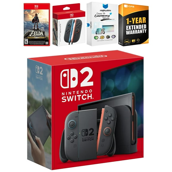 Nintendo Switch 2 Console with Zelda Breath of the Wild, Extra Joy-Cons, MightySkins Code and 1 CPS Year Extended Warranty