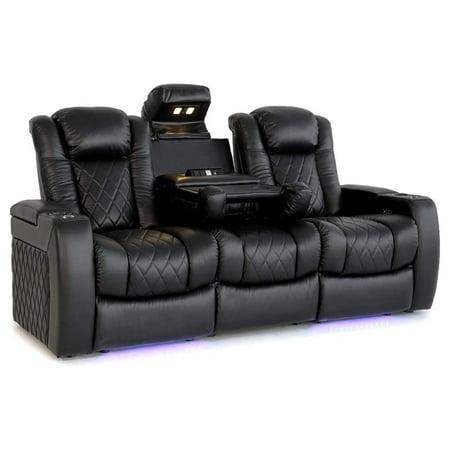 Valencia Theater Seating - Valencia Tuscany Console Row of 3 Premium Top Grain Nappa 11000 Leather Home Theater Seating - Midnight Black
