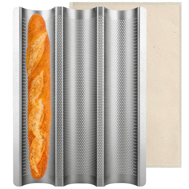 Molde para baguette Moldes para baguette antiadherentes 3 panes Molde para pan francés Bandeja para pan con paño grueso de prueba Sofá para masa Molde largo para hornear pan de masa fermentada para mo
