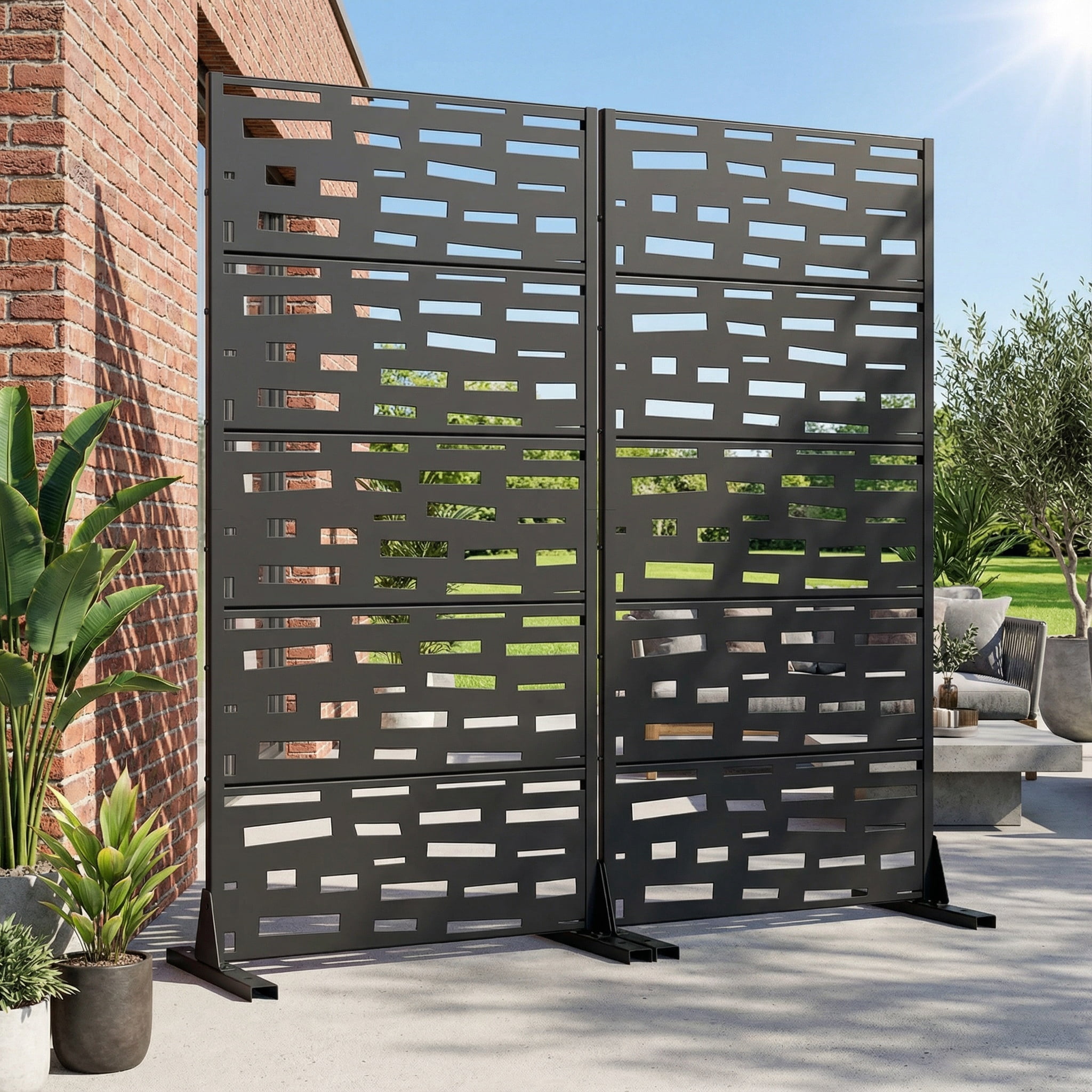 Privacy Metal Screen Fence Panel Horizontal Stripe Pattern