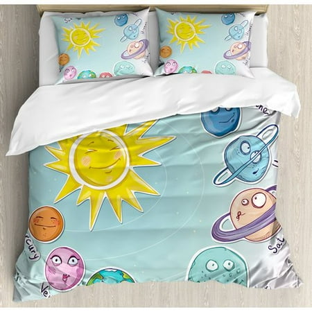 Ambesonne Space Cute Cartoon Sun And Planets Of Solar System Duvet Ambesonne Space Cute Cartoon Sun And Planets Of Solar System Duvet Cover Set